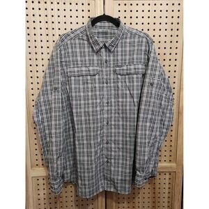Columbia Omni Shade Button Front Shirt L Black White Brown Plaid Fishing Outdoor